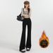 YKK Popular 2025 Autumn And Winter New Elastic High-waisted Slim-fit Micro-flared Black Jeans For Women With Fleece_mkmklike.com