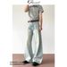 Streetwear Cargo Jeans – Oversized Fit, High-Waisted, Washed Blue, Unisex Distressed Denim With Drawstring Waist (S-XXXL, Polyester Blend)_mkmklike.com