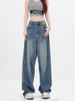 K Straight Leg Casual Jeans For Women, Slim And Loose Fit, High Waist, Floor Length, Wide Leg Pants_mkmklike.com