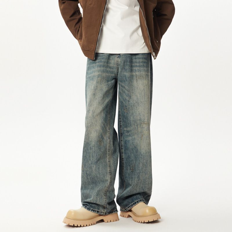 Men's Clothing Washed Jeans Men's Autumn Straight Floor Mopping Pants_mkmklike.com