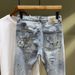 Men's Trendy Ripped Skinny Jeans Stretchy Slim Fit Embroidered Patches Spray Paint Casual Trend Brand_mkmklike.com