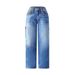 Women's Washed Multi Pocket Jeans Low Rise Loose Straight Leg European And American Style Cross Border Wholesale Trade_mkmklike.com