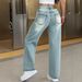 Vintage Washed High Waist Loose Straight Leg Jeans For Women- Distressed Wide Leg Denim Pants With Comfortable Cotton Blend (Light Blue, S/M/L/Xl)_mkmklike.com