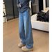 Clair Clair Blue Scimitar Spliced Jeans 2025 Autumn New High Waist Slimming Wide Leg Long Pants With Fleece For Plus Size Women_mkmklike.com