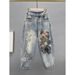 Women's Clothing Women's Baggy Jeans Women's New Elastic Waist High Waist Loose Slim Print Daddy Pants_mkmklike.com