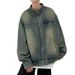 Retro And Trendy Denim Jacket For Men, Loose Fitting, Washed And Worn, Casual Cardigan, Zipper Jacket_mkmklike.com