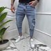 Slim Fit Stretch Denim Jeans For Men - Classic Blue Washed Skinny Jeans With Comfortable Mid-Rise Waist & Stylish Distressed Details_mkmklike.com