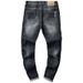 Men's Clothing Men's Ripped Embroidery Slim Fit Stretch Small Straight Jeans Men's Paint Strip Paint Patch Trousers_mkmklike.com