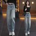 Clair Clair Scimitar Jeans For Women 2025 Spring And Autumn New High Waist Draped Straight Scythe Narrow Version Blue Wide Leg Pants_mkmklike.com