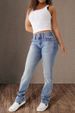 K New Double Button Mid Waist Straight Leg Jeans For Women With Slim Fit And Elegant Long Pants_mkmklike.com