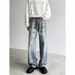 Men's Wide Leg Jeans Distressed Whiskered Design Retro Hip Hop Style New_mkmklike.com