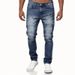 Men's Slim Fit Stretchy Jeans European American Style Patchwork Pleats Trendy High Street Straight Leg Long Pants Y1Y2_mkmklike.com