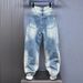Men's Ripped Distressed Washed Denim Jeans High Street Style Summer Thin Loose Straight Leg Cool Trendy Wide Leg Pants_mkmklike.com