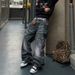 Men's Summer Retro High Street Straight Leg Jeans 3D Printed Water Ripple Coated Stylish And Edgy Denim_mkmklike.com