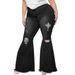 Women's Clothing Fashionable Slim Wide Leg Ripped Holes Plus Size Fat Mm Flared Jeans_mkmklike.com