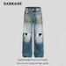 Men's Loose Fit Straight Leg Jeans Distressed Wash Wide Leg Vintage Retro American Style For Men And Women_mkmklike.com