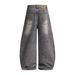Unisex Wide Leg Pants American Retro Design Washed Scimitar Jeans Loose Fitting Long Trendy Whiskered_mkmklike.com
