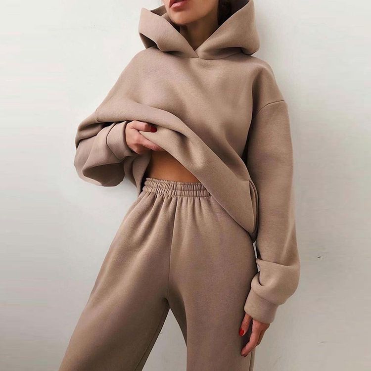 Women's Clothing sweatshirt set solid color casual fashion sports trousers two piece drop shipping_mkmklike.com