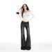 Orange Silk Women's Clothing#Black And Gray Low Waist Flared Jeans Autumn Stretchy Slim Straight Floor-Length_mkmklike.com