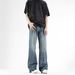 Nordmann European And American Style Retro Washed Lightning Pattern Jeans For Men High Street Cleanfit Slim Fit Pants_mkmklike.com