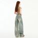 American High Street Retro Wide-leg Pants For Trendy Girls, Loose And Drapey, Distressed, Floor-length Women's Trousers,_mkmklike.com