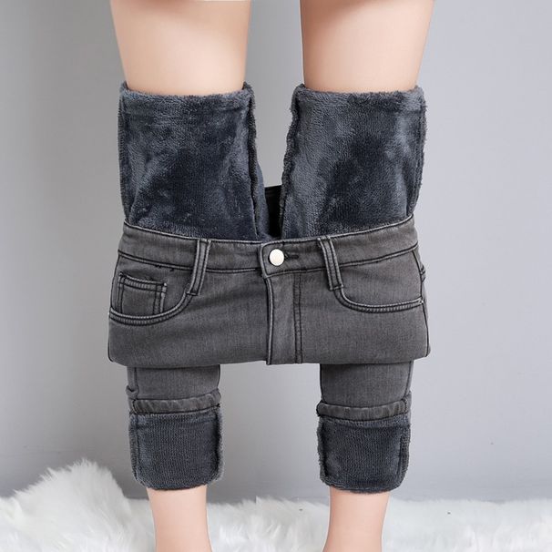 Solid Color Women's Jeans, Fleece-lined Thickened, Slim-fit, 2025 New Model, Slimming And Height-enhancing,_mkmklike.com
