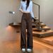 Merlad Brown High Waist Wide Leg Jeans for Women Loose Fit Slimming Fleece Lined Straight Leg Pants Autumn Winter plus Size_mkmklike.com
