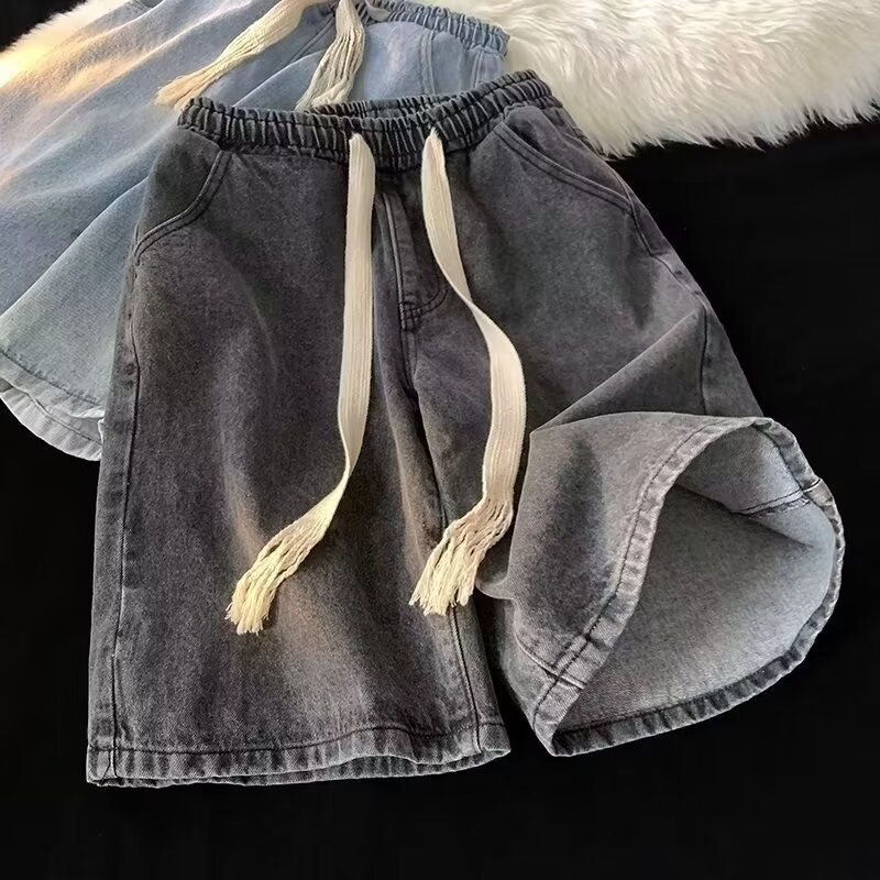 Men's Summer Denim Shorts Retro Hong Kong Style Loose Wide Leg Five Point Casual Mid Length Trendy Handsome New Pants_mkmklike.com