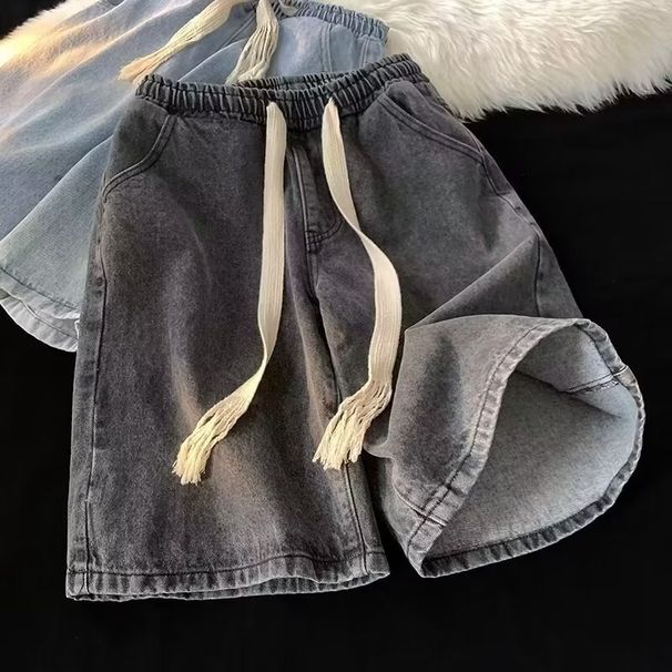 Men's Summer Denim Shorts Retro Hong Kong Style Loose Wide Leg Five Point Casual Mid Length Trendy Handsome New Pants_mkmklike.com