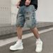 Men's Clothing High Street Denim Shorts Loose Ripped Patch Shorts Straight Rotten Hole Patch Shorts_mkmklike.com