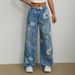 Women's Clothing Street Fashion Loose Straight Wide Leg Pants Printed Denim Trousers_mkmklike.com