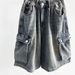 Men's Summer Thin Denim Shorts Multi Pocket Loose Fit American High Street Style Trendy Cool Elastic Waist Five Point Pants_mkmklike.com