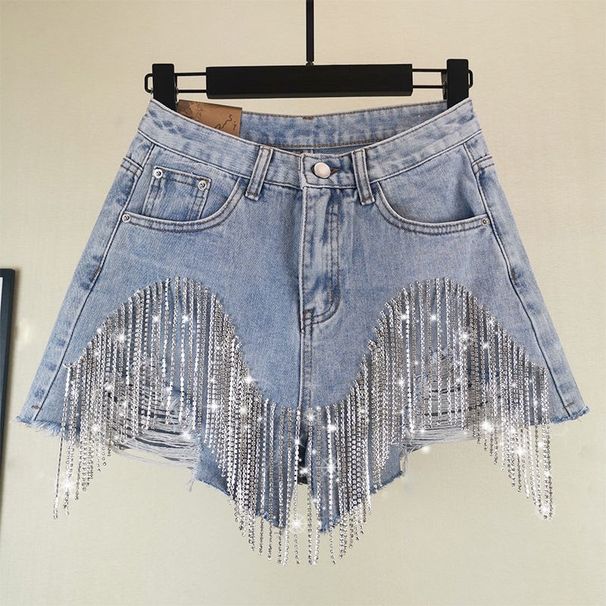 Women's Clothing Fashion Women's Shorts Ripped Tassel Chain Sexy Denim Shorts Women_mkmklike.com