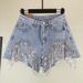 Women's Clothing Fashion Women's Shorts Ripped Tassel Chain Sexy Denim Shorts Women_mkmklike.com