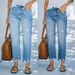 Women's Clothing Distressed Straight Leg Jeans - Mid Rise Casual Denim Pants With Button Details (XS-XL)_mkmklike.com