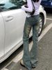 K American Hot Girl Vintage Denim Micro Flared Pants For Women's New Low Rise Slim Fit And Stretchy Flared Pants_mkmklike.com