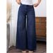 Women's Relaxed Wide-Leg Denim Jeans - Vintage Washed Dark Blue Casual Comfort Jeans (XS/S/M/L/XL)_mkmklike.com