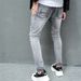 Perforated Solid Color Small Foot Elastic Men's Slim Fit Denim Selfie_mkmklike.com