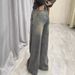 American Retro Washed Jeans For Women Winter Fleece Lined Thickened High Waist Straight Wide Leg Draped Long Pants_mkmklike.com