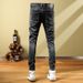 BOY BOY Autumn Winter Trendy Brand Men's Slim Fit Skinny Stretch Thick Black Jeans Patchwork Ripped Patches European American_mkmklike.com