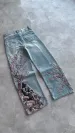 Men Women Cherry Blossom Knight All Embroidery Denim Pants Y2k Vintage Baggy Street Straight Jeans High Waisted Washed_mkmklike.com
