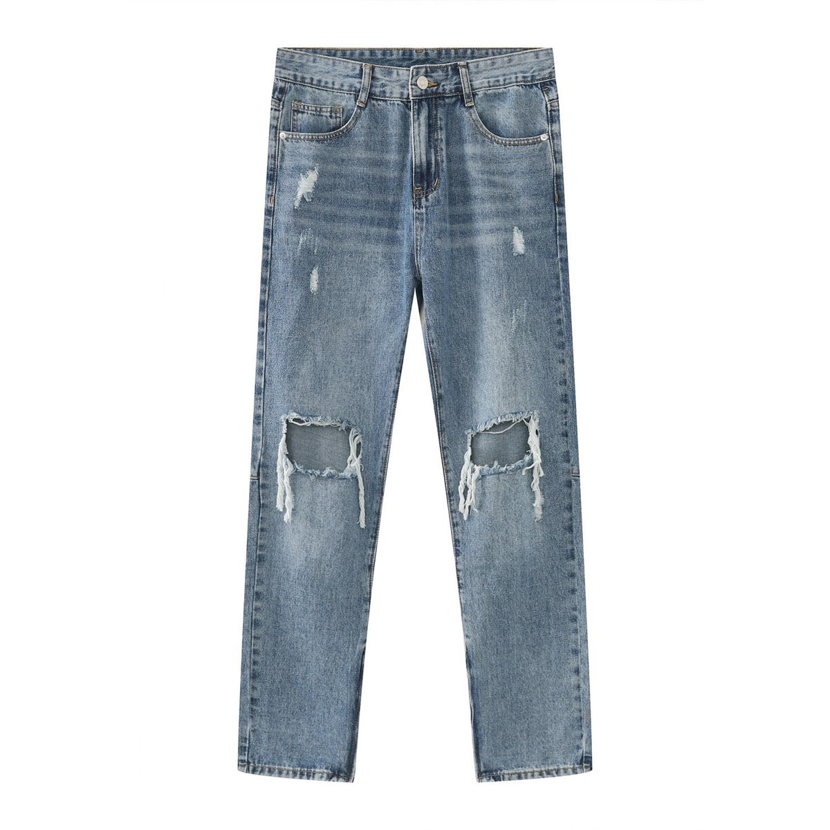 EF JEANS | 2023 New Product, Korean Version Of Straight Tube Ripped Casual Trousers Zipper Design Slim Jeans For Men And Women_mkmklike.com