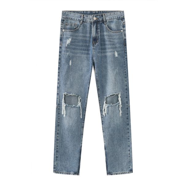 EF JEANS | 2023 New Product, Korean Version Of Straight Tube Ripped Casual Trousers Zipper Design Slim Jeans For Men And Women_mkmklike.com