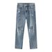 EF JEANS | 2023 New Product, Korean Version Of Straight Tube Ripped Casual Trousers Zipper Design Slim Jeans For Men And Women_mkmklike.com