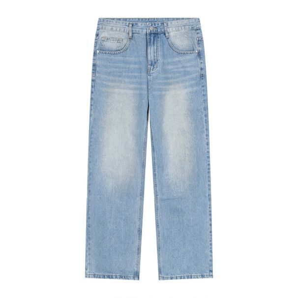 Men's Clothing 2025 New Korean Loose Casual Trousers Trendy White Design Mid Waist Jeans_mkmklike.com