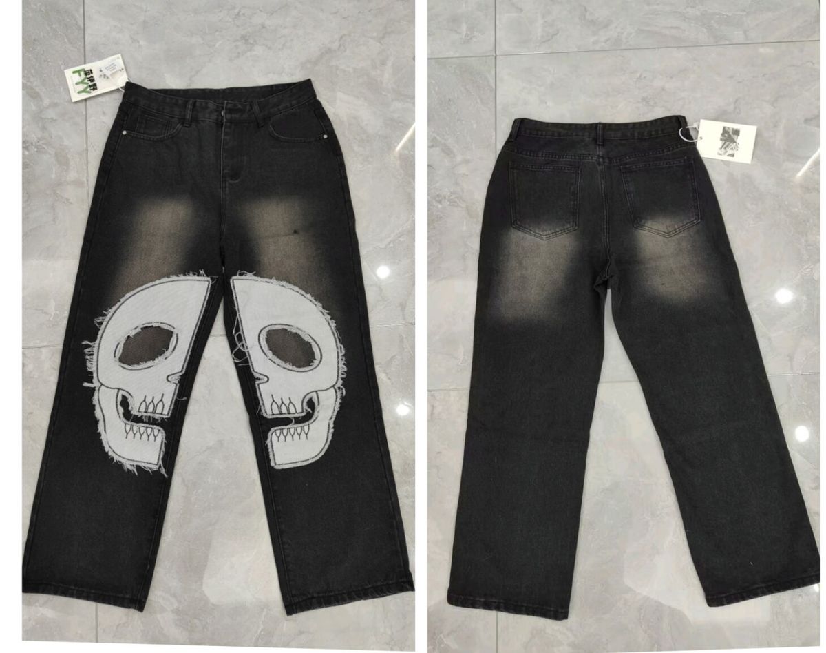 Men's Clothing Men's Retro Wide Leg Trousers High Street Washed Distressed Logging Jeans Ink Splashed Print Casual Fashion Pants_mkmklike.com