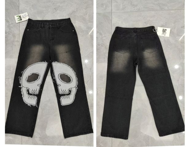 Men's Clothing Men's Retro Wide Leg Trousers High Street Washed Distressed Logging Jeans Ink Splashed Print Casual Fashion Pants_mkmklike.com