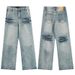 Vintage Spray-Dyed Dirty Logging Destroyed Knife Cut Unisex Washed Denim Pants_mkmklike.com