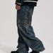 Leather Patch Rivet Jeans Streetwear Retro Loose Straight Pants For Men & Women_mkmklike.com