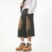 Men's Straight Leg Cropped Jeans Casual Loose Fit Washed Distressed Vintage Texture Pleated Design Summer Style_mkmklike.com